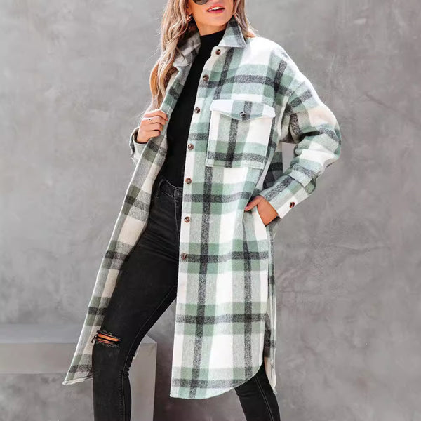 Women's Plaid Button Flannel Long Coat