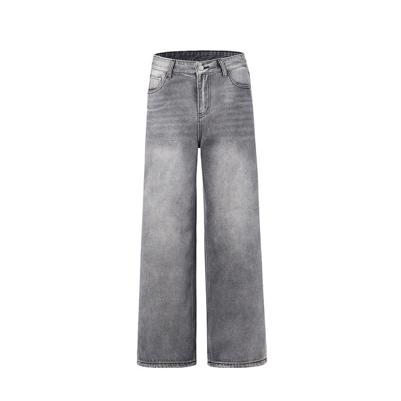 Retro Washed Smoky Gray Jeans Men And Women Loose - WOMONA.COM