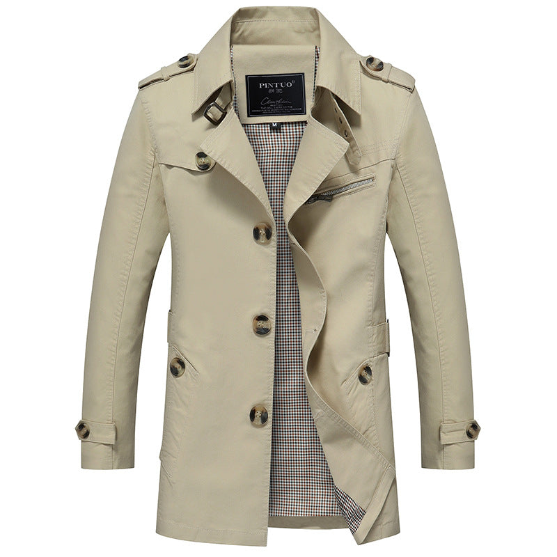 Light beige cotton single-breasted slim-fit jacket with notch lapels and front buttons