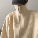 Men's Thick Solid Color Turtleneck Zipper Knitwear Cardigan Sweater - WOMONA.COM