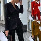 Women's Black Polka Dot Long Sleeve Two-piece Suit - WOMONA.COM