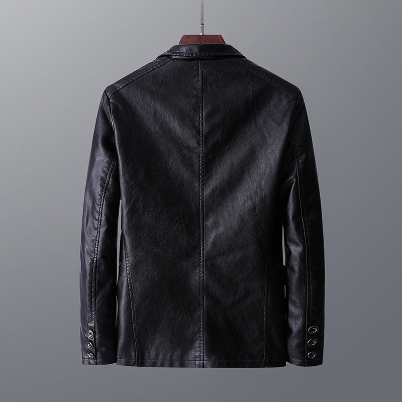 Leather Men's Autumn And Winter Jacket Thin Lapel - WOMONA.COM