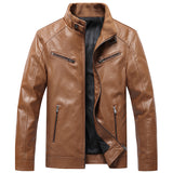 Casual Korean-style Stand Collar PU Leather Jacket