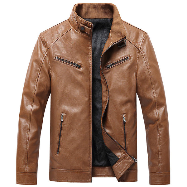 Casual Korean-style Stand Collar PU Leather Jacket