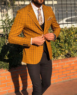 Men's Single-row Two-button Plaid Blazer - WOMONA.COM