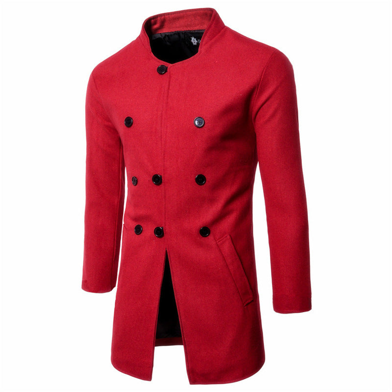 New Men's Fashion Slim Neck Three Row Woolen Coat - WOMONA.COM