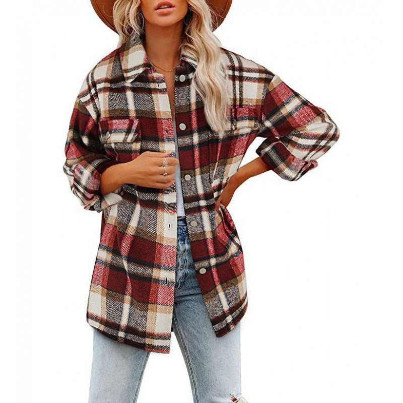 Women's cotton plaid overshirt jacket