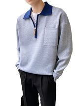 Men's Half Zipper Loose Polo Collar Sweater - WOMONA.COM