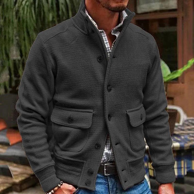 Men's Knitted Stand Collar Zip-Up Jacket