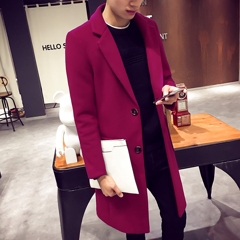 Men's woolen coat slim and handsome long trench coat - WOMONA.COM