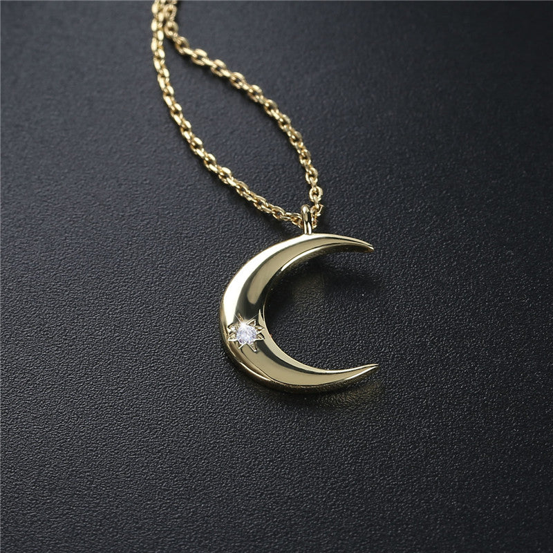 Crescent Zircon Necklace - WOMONA.COM