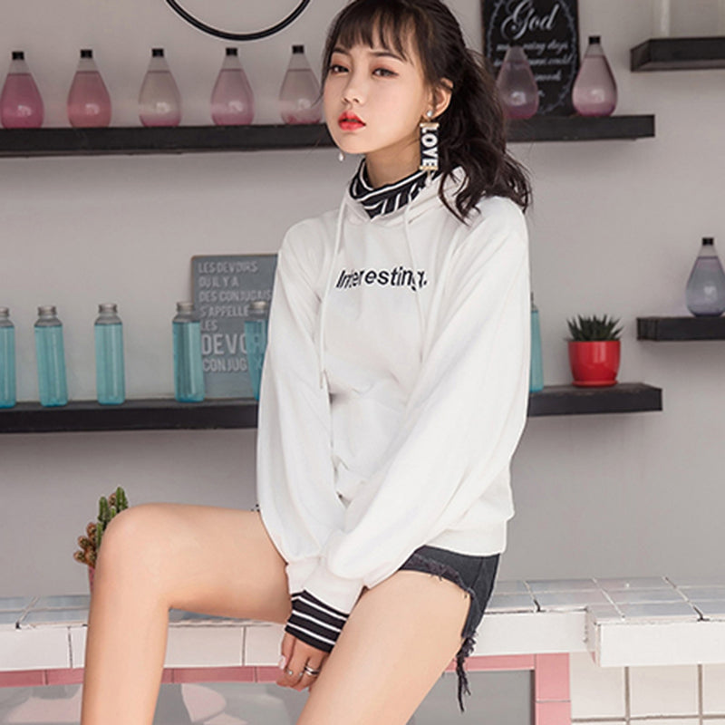 Harajuku striped turtleneck hoodies women - WOMONA.COM