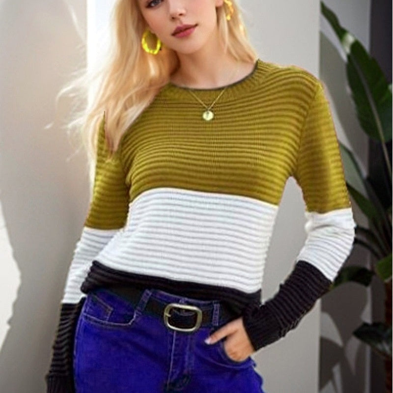 Damen Stricktop Elegance Retro Slim-Fit Figurschmeichelnder Pullover