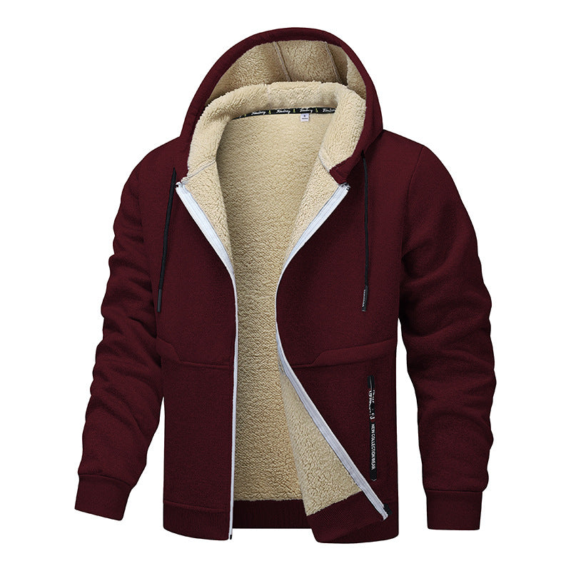Men's sherpa-style lined zip-up hoodie