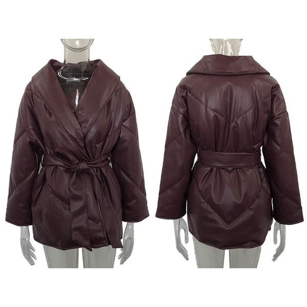 Winter Parkas For Women Loose Leather Coats - WOMONA.COM