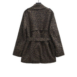 Print Lapel Closing Belt Long Sleeve Coat