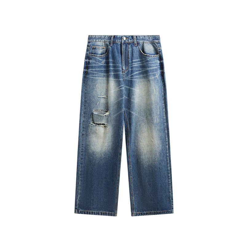 Neue verwaschene Vintage-Jeanshose mit geradem Bein