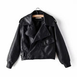 Lapel Short Motorcycle Leather Ladies Jacket - WOMONA.COM