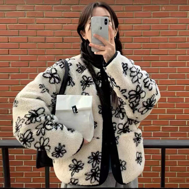 Women's Floral Chenille-Texture Cropped Padded Jacket - product view 1