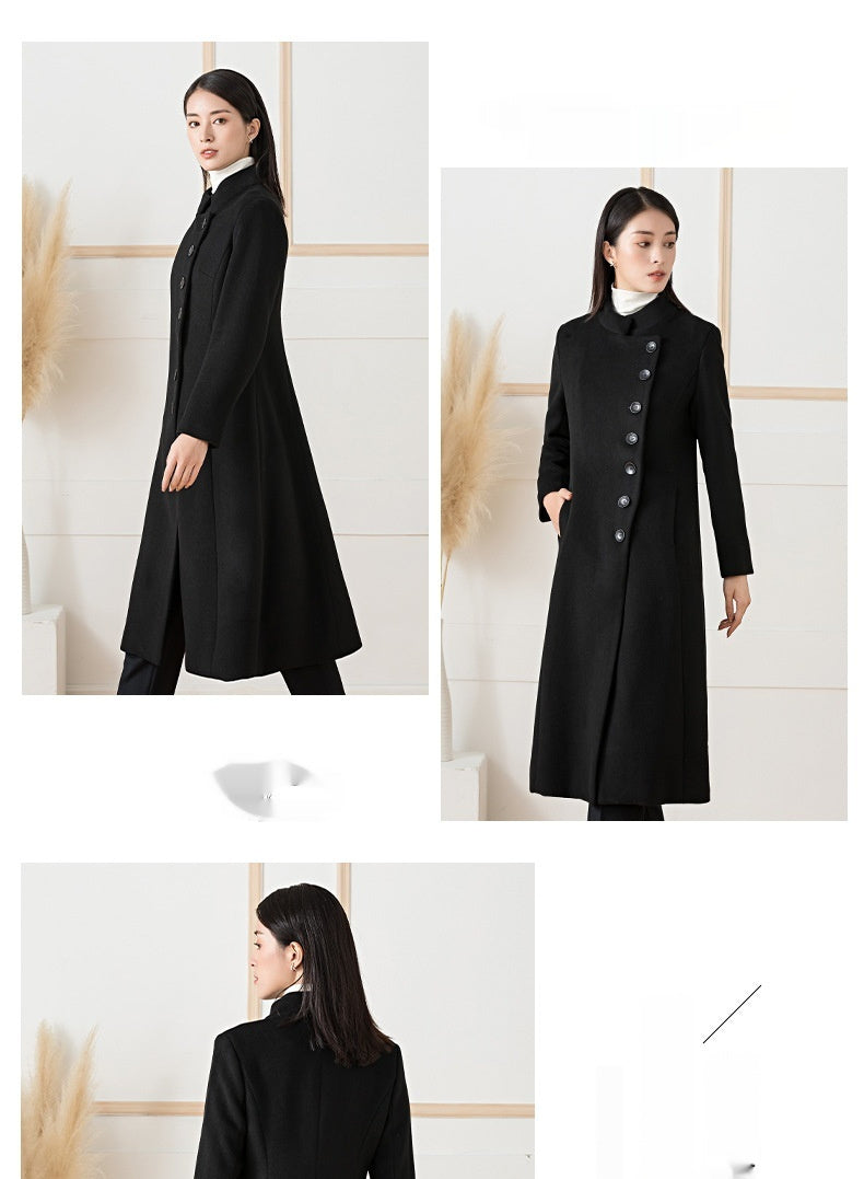 Woolen Coat Women's Long Stand-up Collar Professional Commute Cashmere Coat