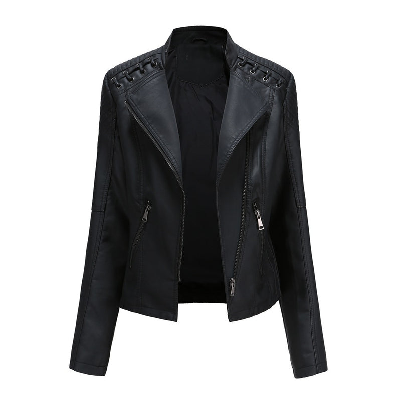 Slim Fit Thin Leather Coat Women's - WOMONA.COM