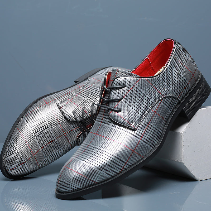 Zapatos casuales de negocios de moda para hombres, de cuero, combinables, con cordones y rayas