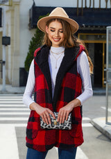 Cardigan Plaid Plush Vest Coat For Women - WOMONA.COM