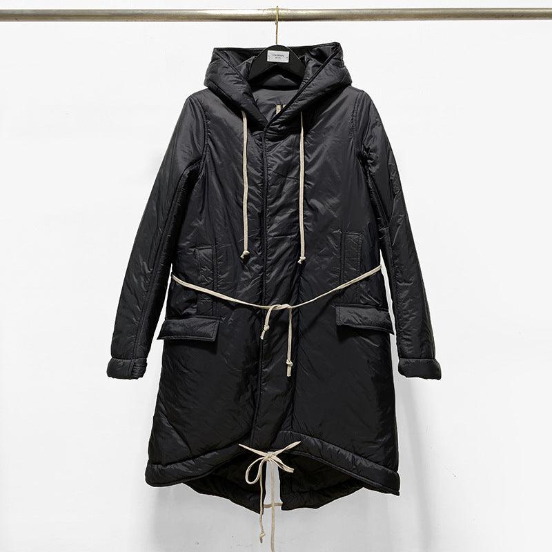 Long Lace Up Hoodie With Cotton Thick Trench Coat For Men And Women - WOMONA.COM