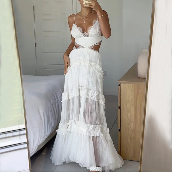 Vestido con encaje y aberturas transparentes para el hogar