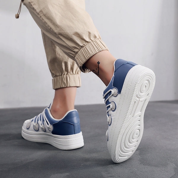 Double-layer Rubber Raised Denim Stitching White Shoes