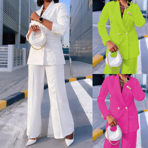 Lady Temperament Casual Small Suit Wide Leg Pants Suit - WOMONA.COM