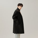 Korean Style Woolen Coat Long Lapel Fashion Solid Color - WOMONA.COM