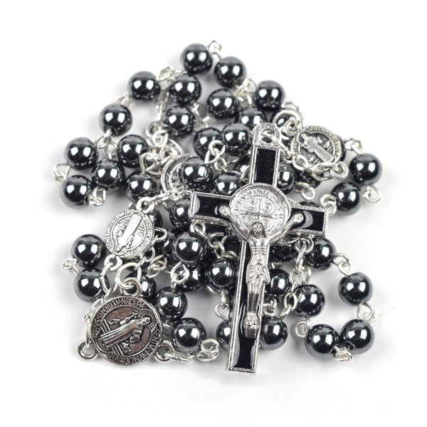 Black rosary necklace religious necklace - WOMONA.COM