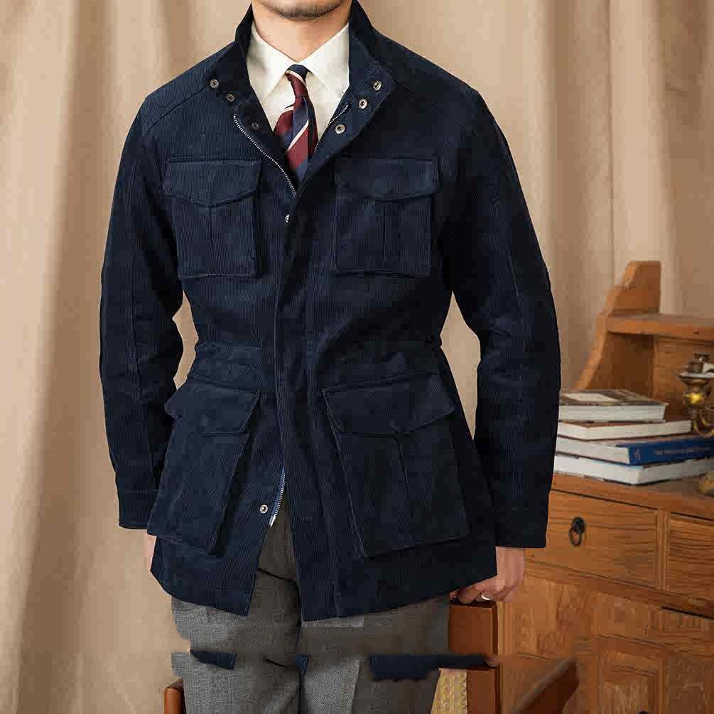 Men's Cotton Corduroy Safari Jacket, Blue - product view 2