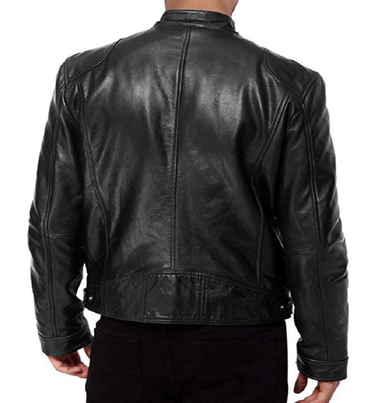 Pu Leather Collar Slim Leather Jacket - WOMONA.COM