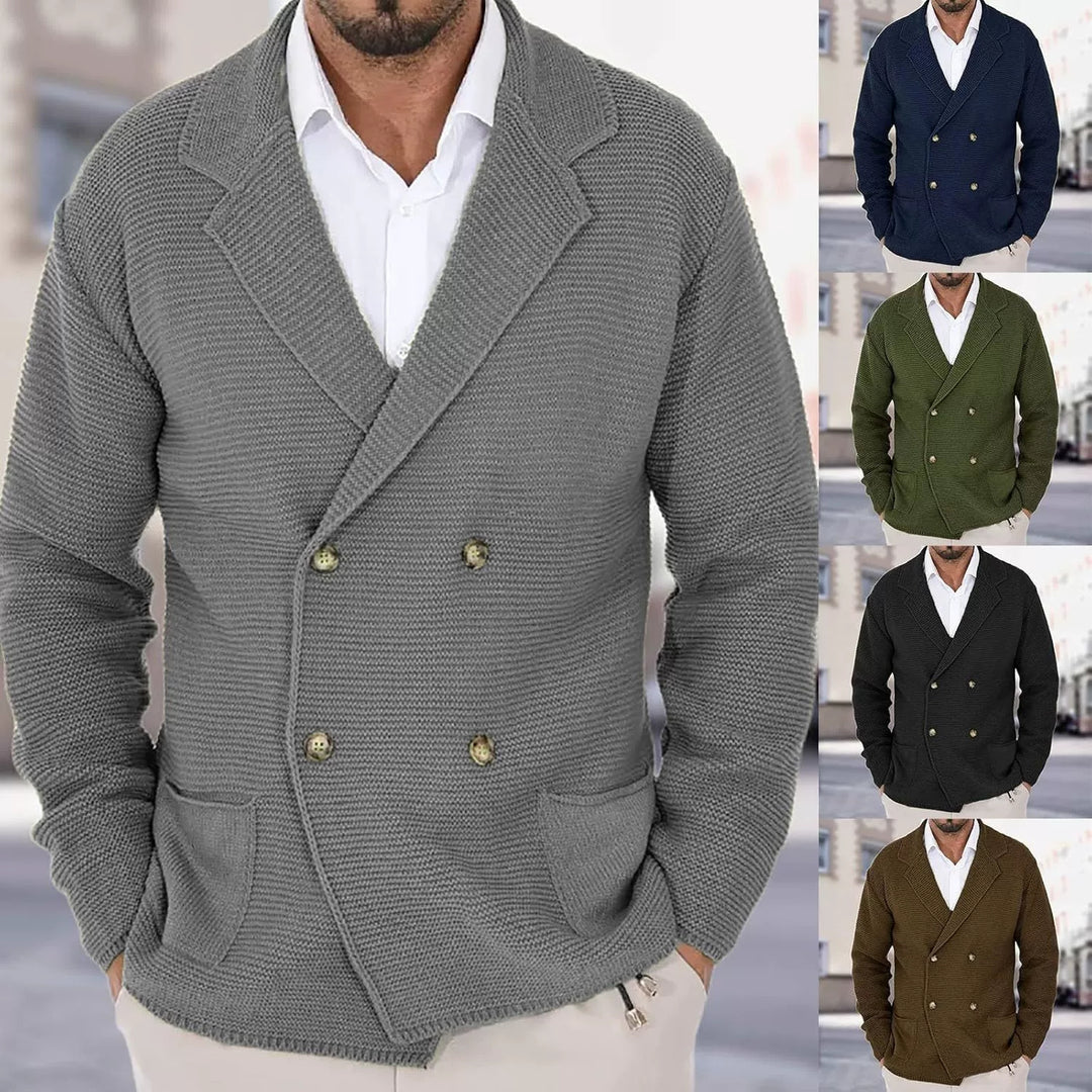 Men's black double-breasted lapel cardigan