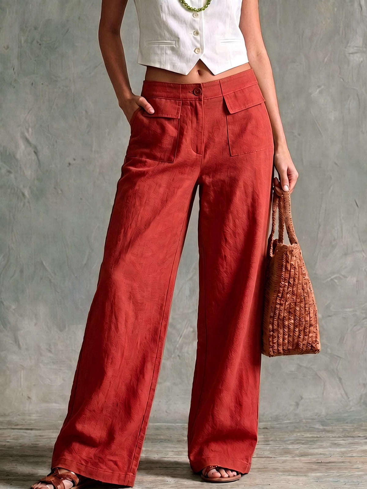 Women's high-waist relaxed wide-leg pants
