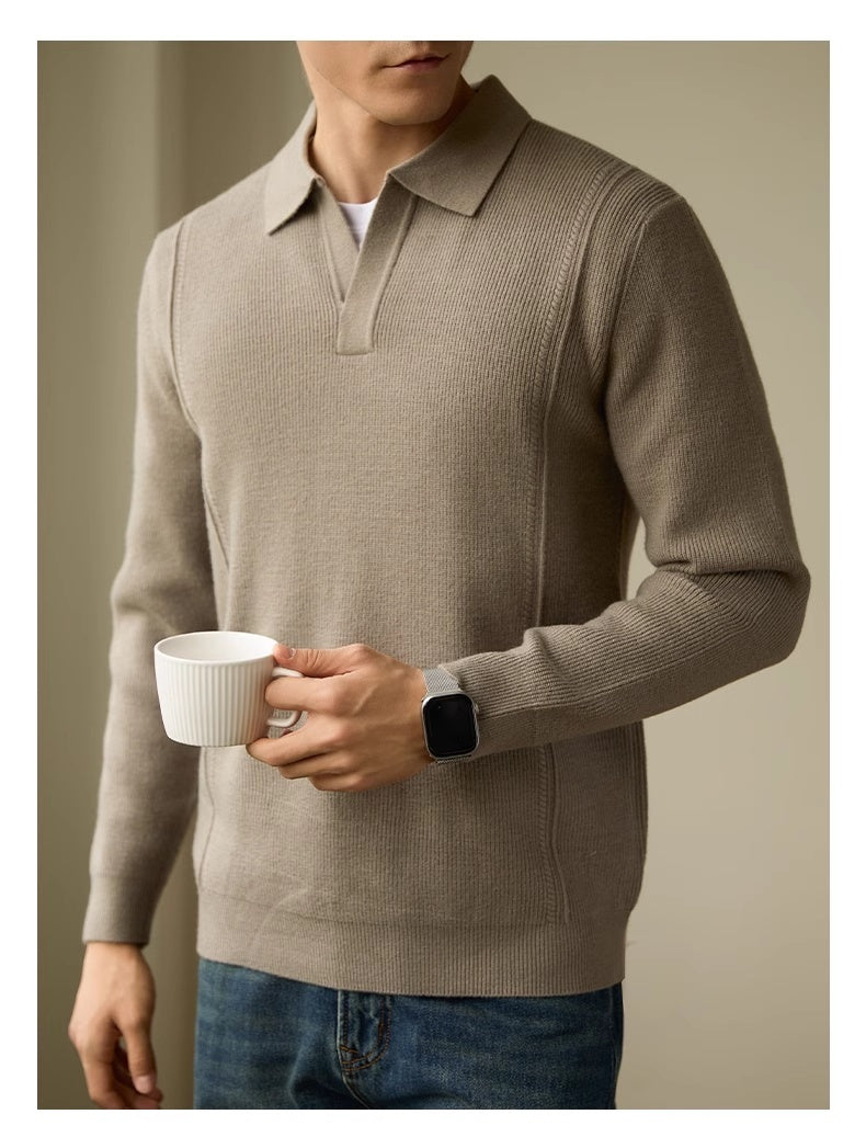 Business Casual Polo Collar Long-sleeved Sweater - WOMONA.COM