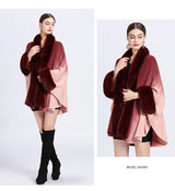 Rabbit Fur Collar Shawl Cape Knitted Cardigan Baggy Coat - WOMONA.COM