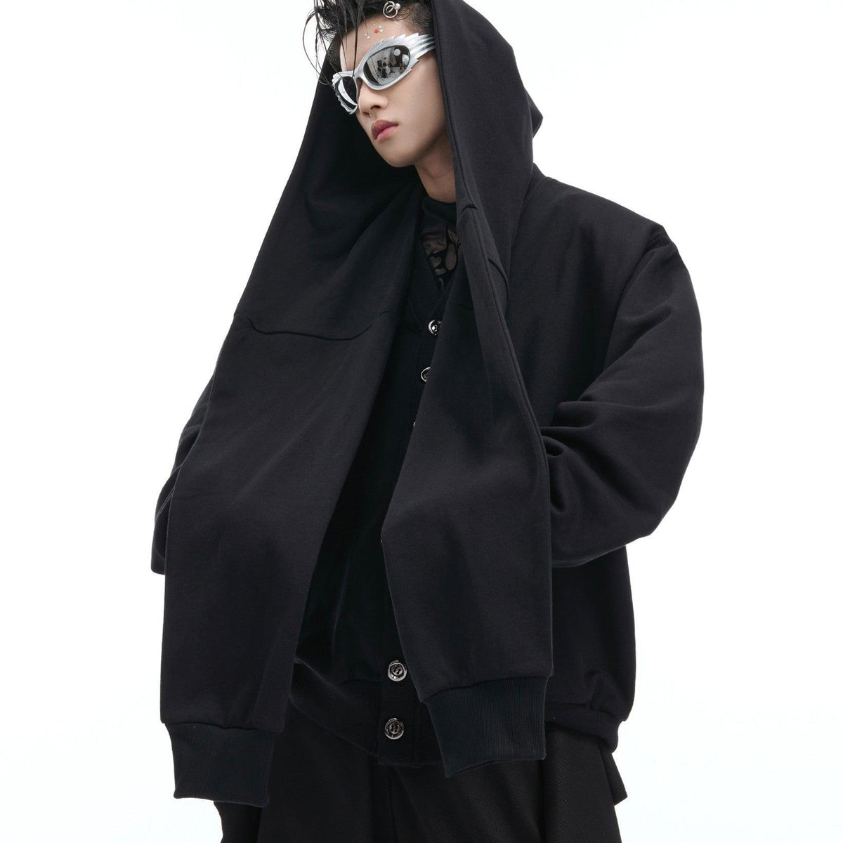 Double-layer Hooded Padded Shoulder Sweater - WOMONA.COM