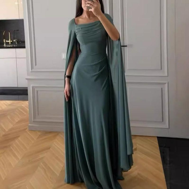 U Collar Long Sleeve Mesh Sleeves Slim Solid Color Dress - WOMONA.COM