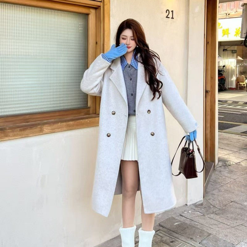 Women's long loose double-faced wool coat