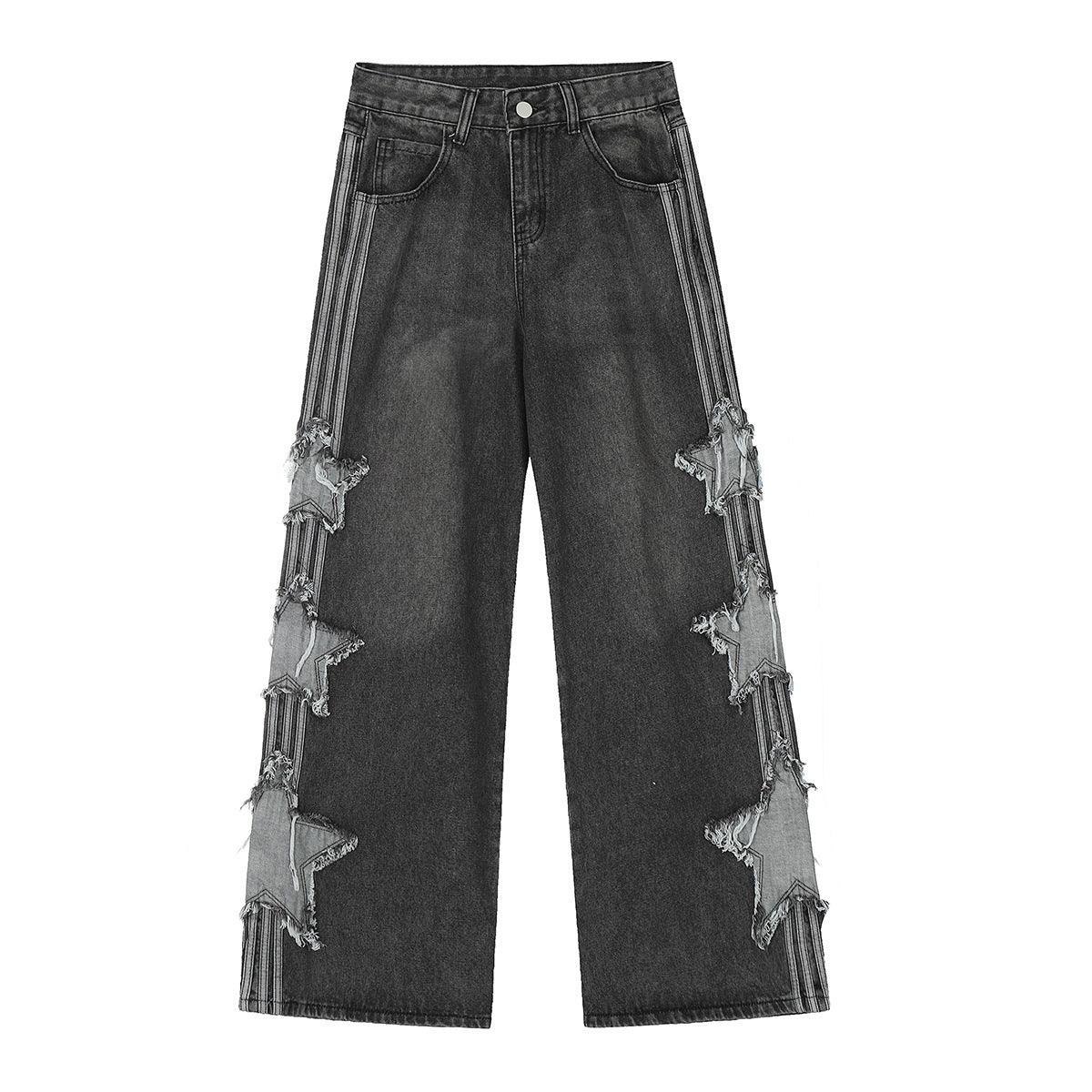 American-style XINGX Patch Straight Jeans - WOMONA.COM
