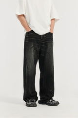 Distressed Loose Straight Retro Brushed Wide Leg Jeans - WOMONA.COM