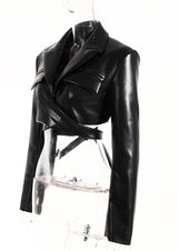 Chest-flattering Long Sleeve PU Leather Short Coat - WOMONA.COM