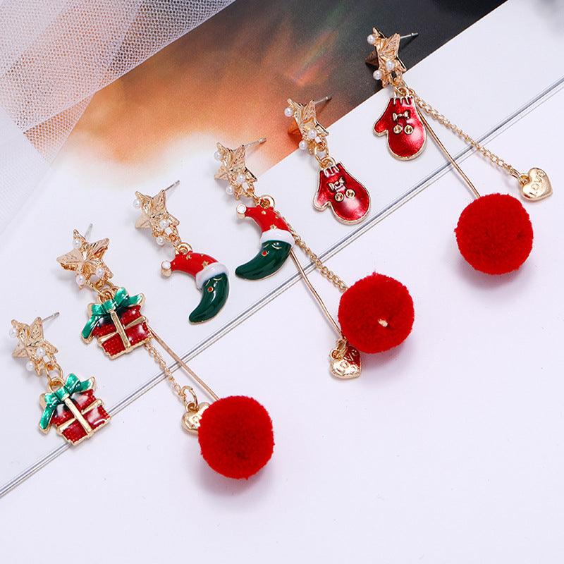 Asymmetric Christmas Pom-Pom Earrings