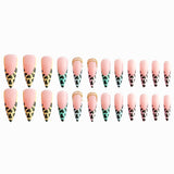 Gradient Light Green Striped Diamond Fake Nails - WOMONA.COM