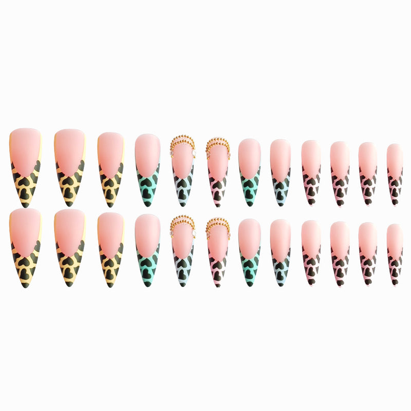 Gradient Light Green Striped Diamond Fake Nails - WOMONA.COM