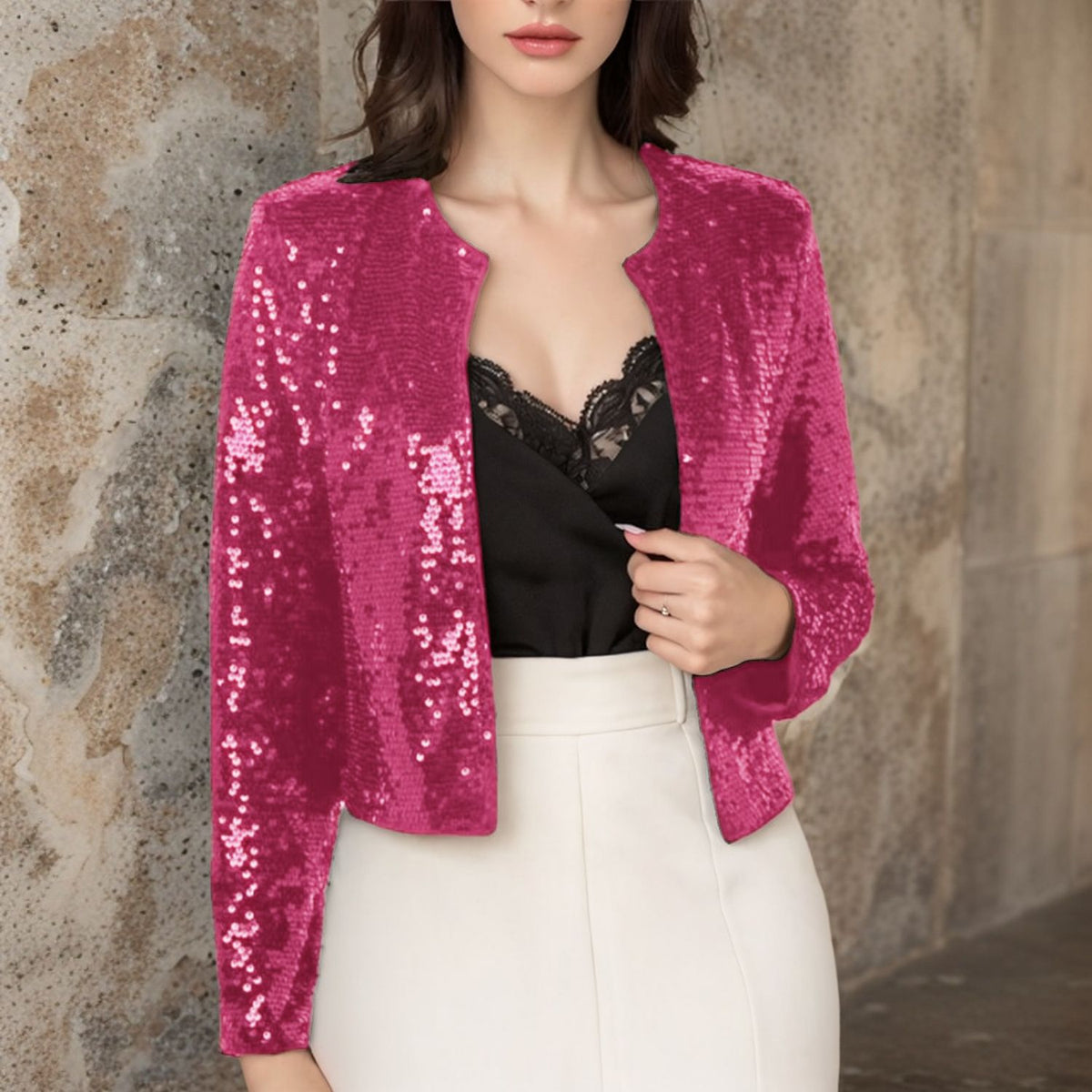 Women's crew-neck sequin jacket