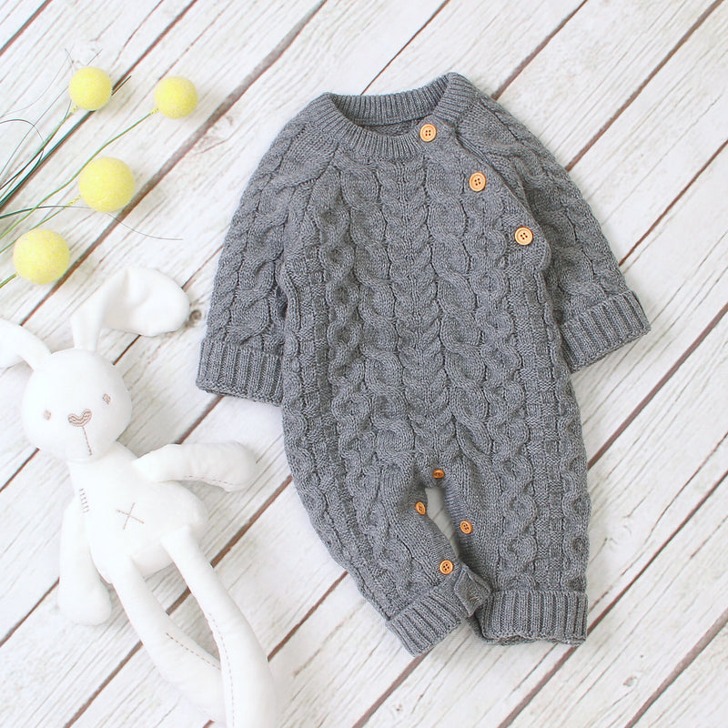 Knitted solid color baby jumpsuit